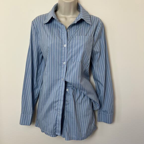 Sincerely Jules Other - Sincerely Jules Blue Vertical Striped Long Sleeve Shorts Loungewear Set Medium